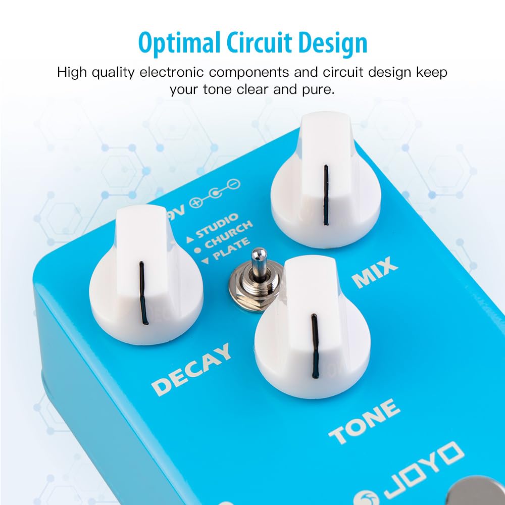 JOYO Reverb Effect Pedal Digital Guitar Pedal with 3 Reverb Effects (Studio, Church, Plate) for Electric Guitar - True Bypass (M